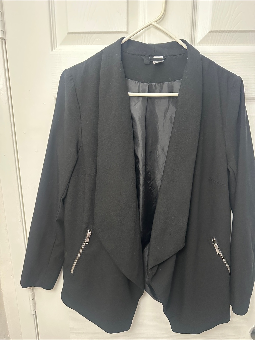 H&M Black Draped Open Blazer with Zip Pockets